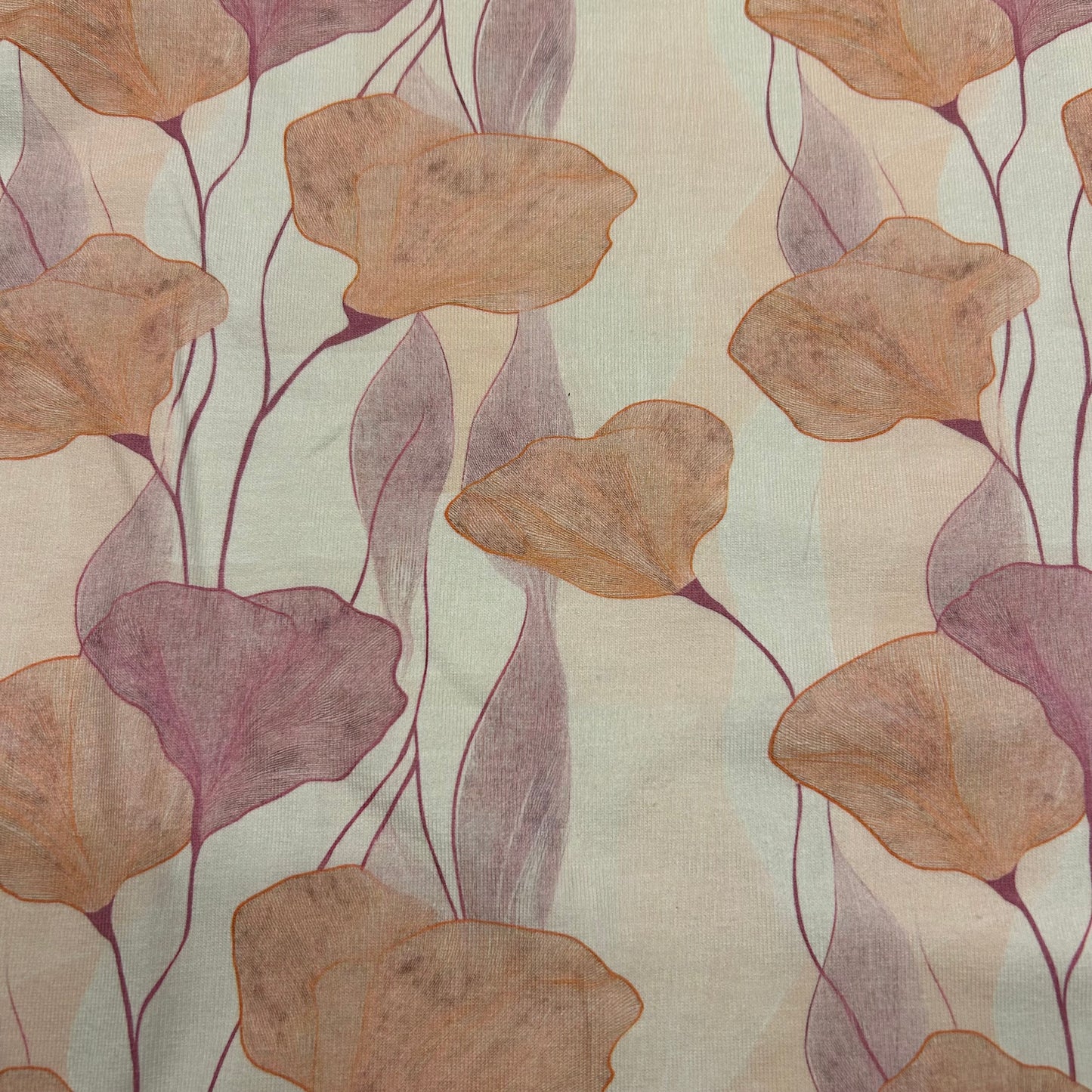 Lilla og beige blomster - Bomuldsjersey