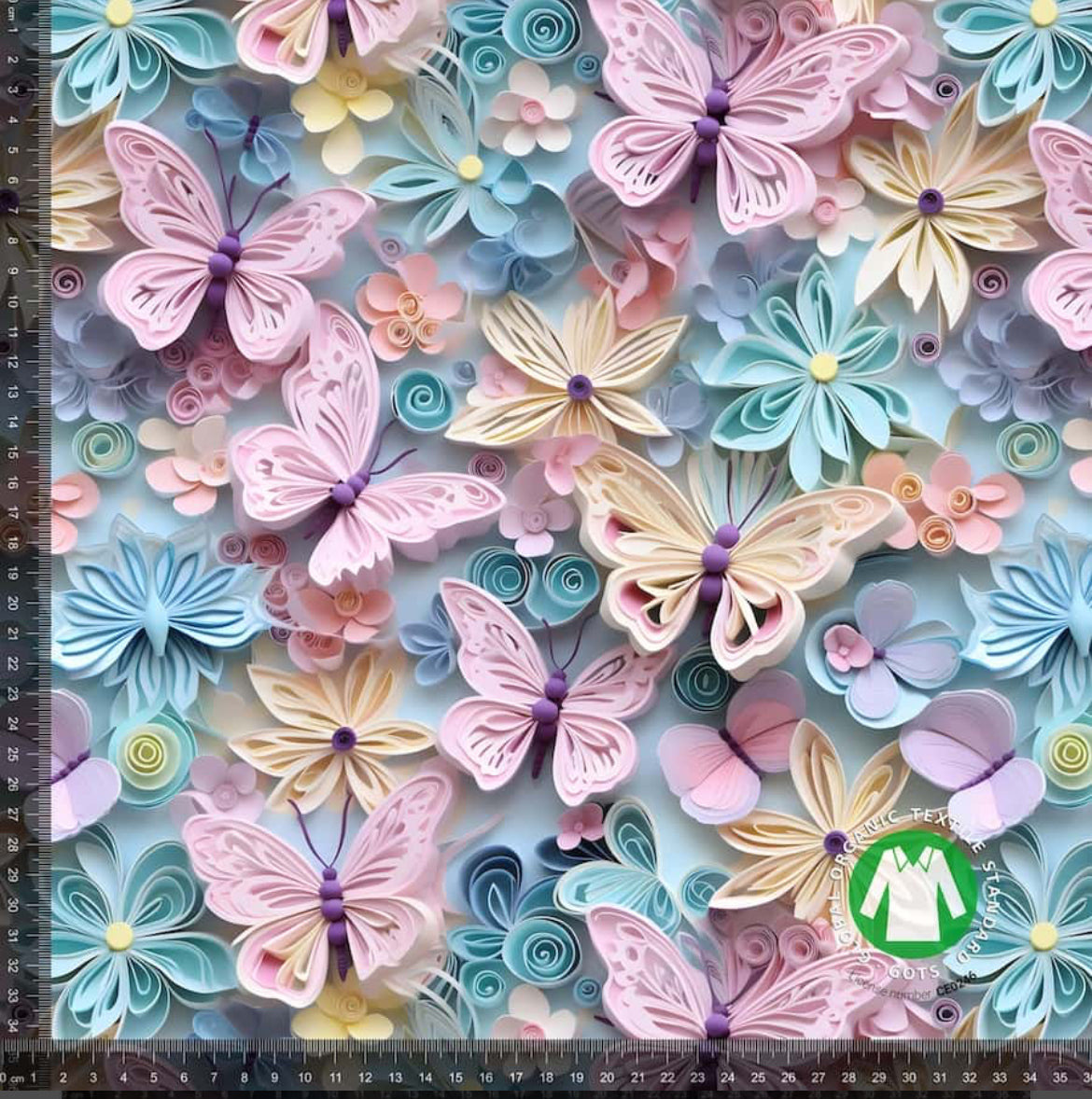3D sommerfugle og blomster - Bomuldsjersey