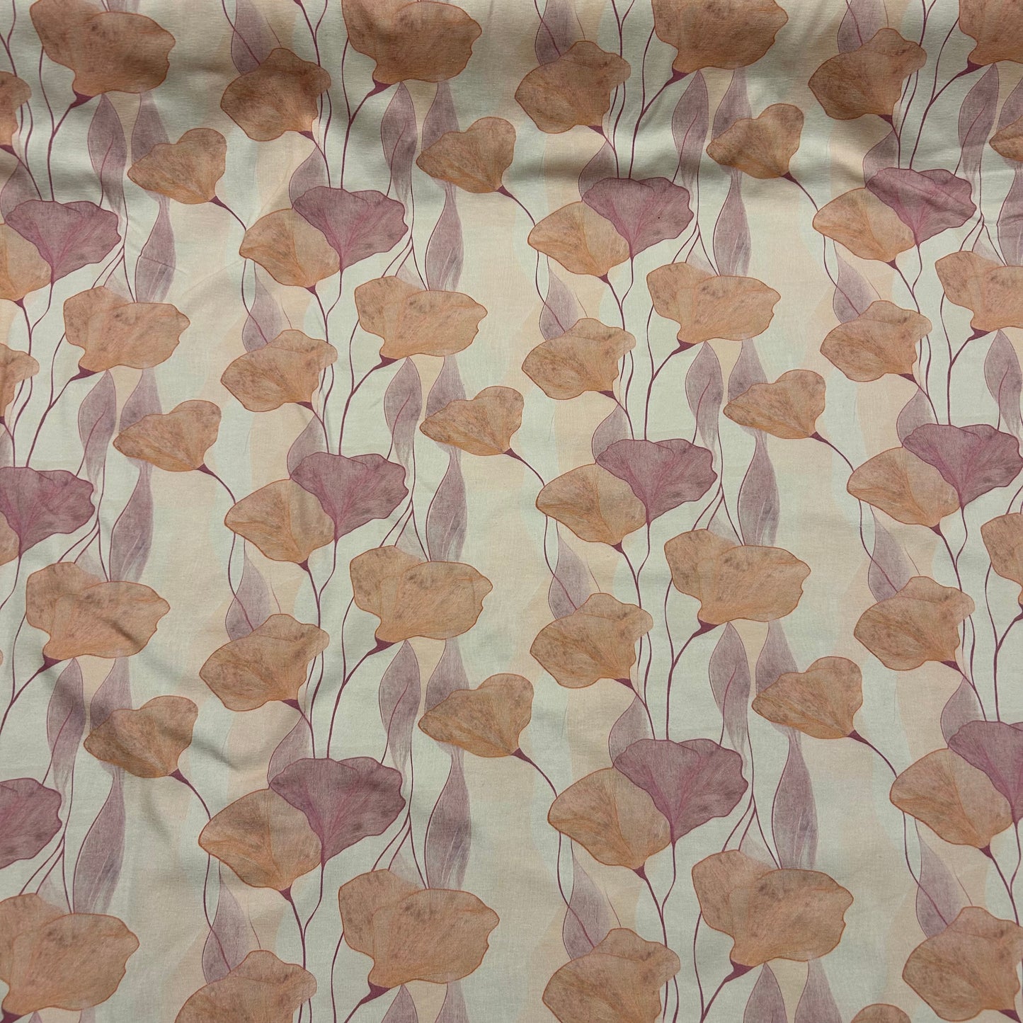 Lilla og beige blomster - Bomuldsjersey
