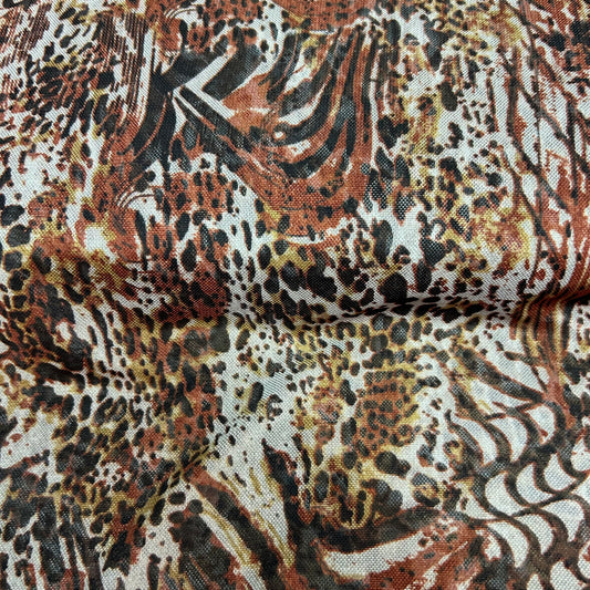 Mesh - Dyreprint i rødlig, brun og beige farver