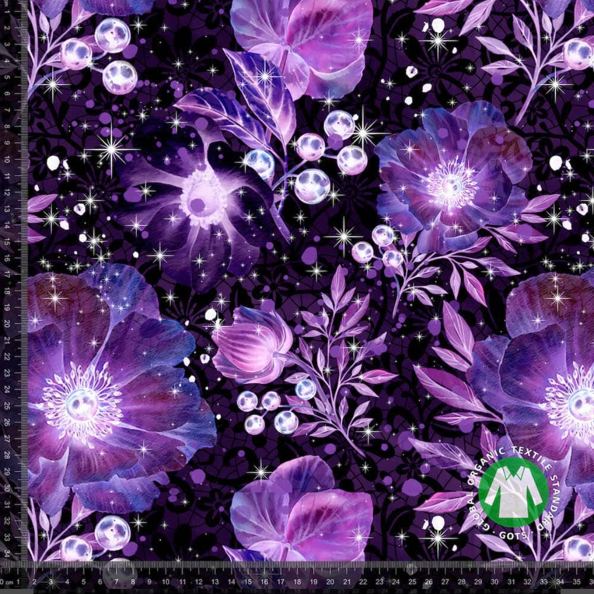 Smukke lilla sparkling blomster - Bomuldsjersey