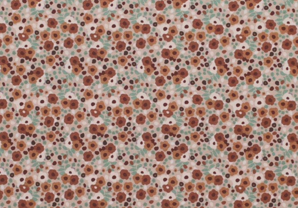 Små blomster i brune toner - 100% bomuld