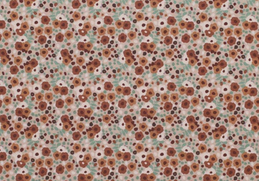 Små blomster i brune toner - 100% bomuld