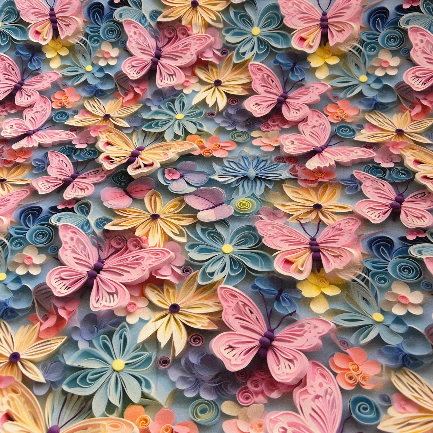 3D sommerfugle og blomster - Bomuldsjersey