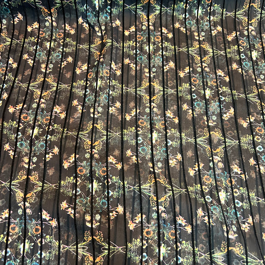 Blomsterprint på sort baggrund - Polyester