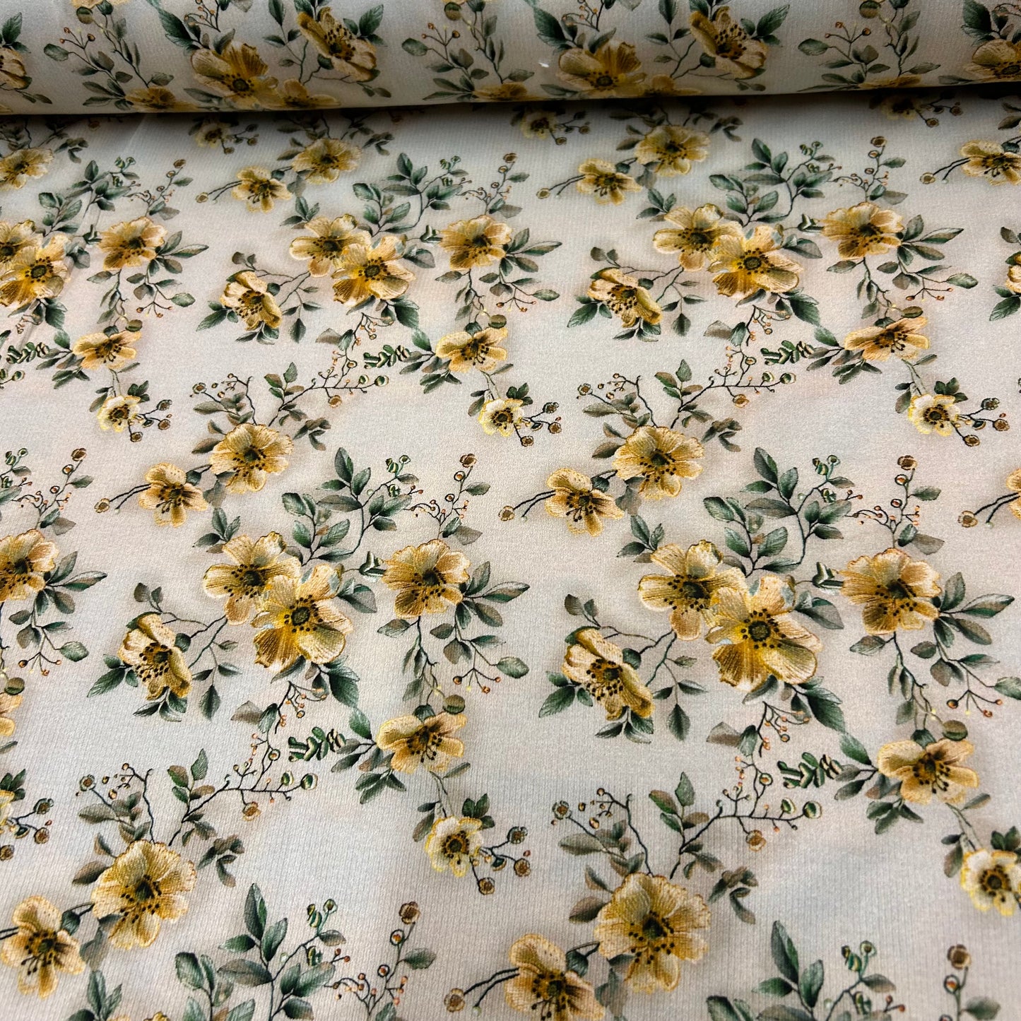 Gule elegante blomster - Rib Jersey