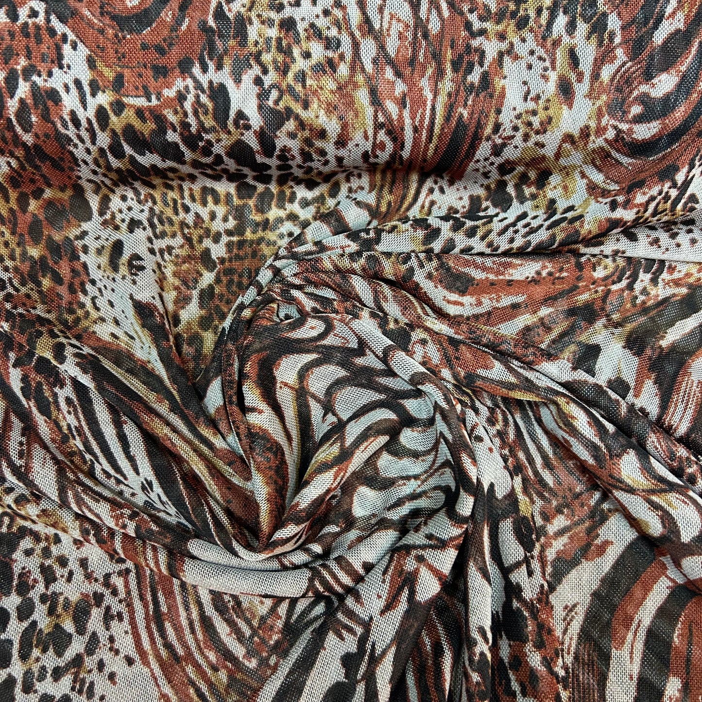 Mesh - Dyreprint i rødlig, brun og beige farver