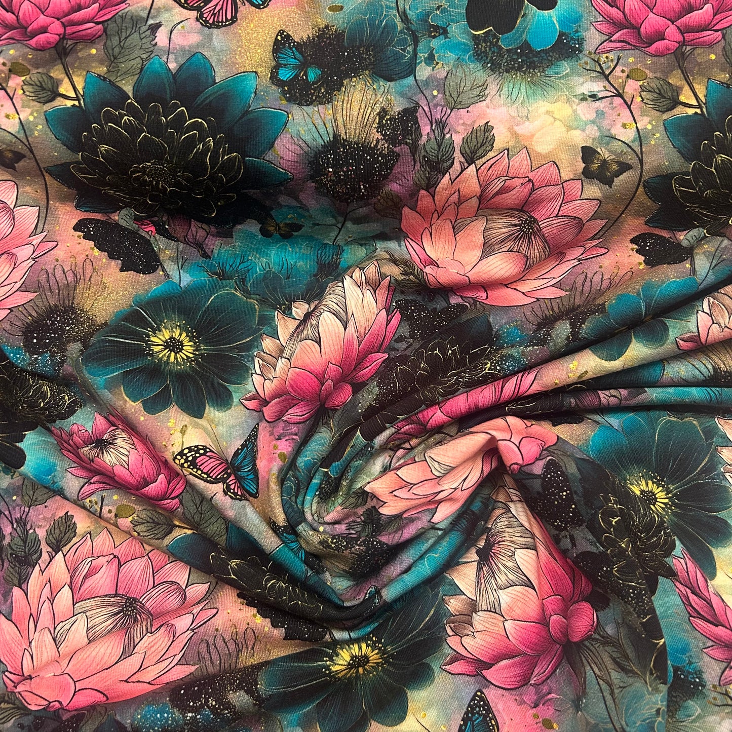 Blomster og sommerfugle - Bomuldsjersey