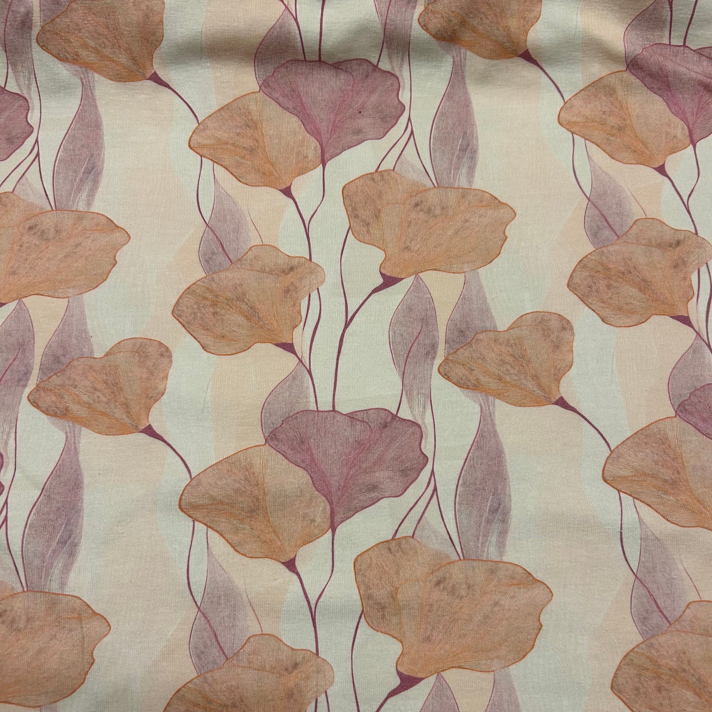 Lilla og beige blomster - Bomuldsjersey