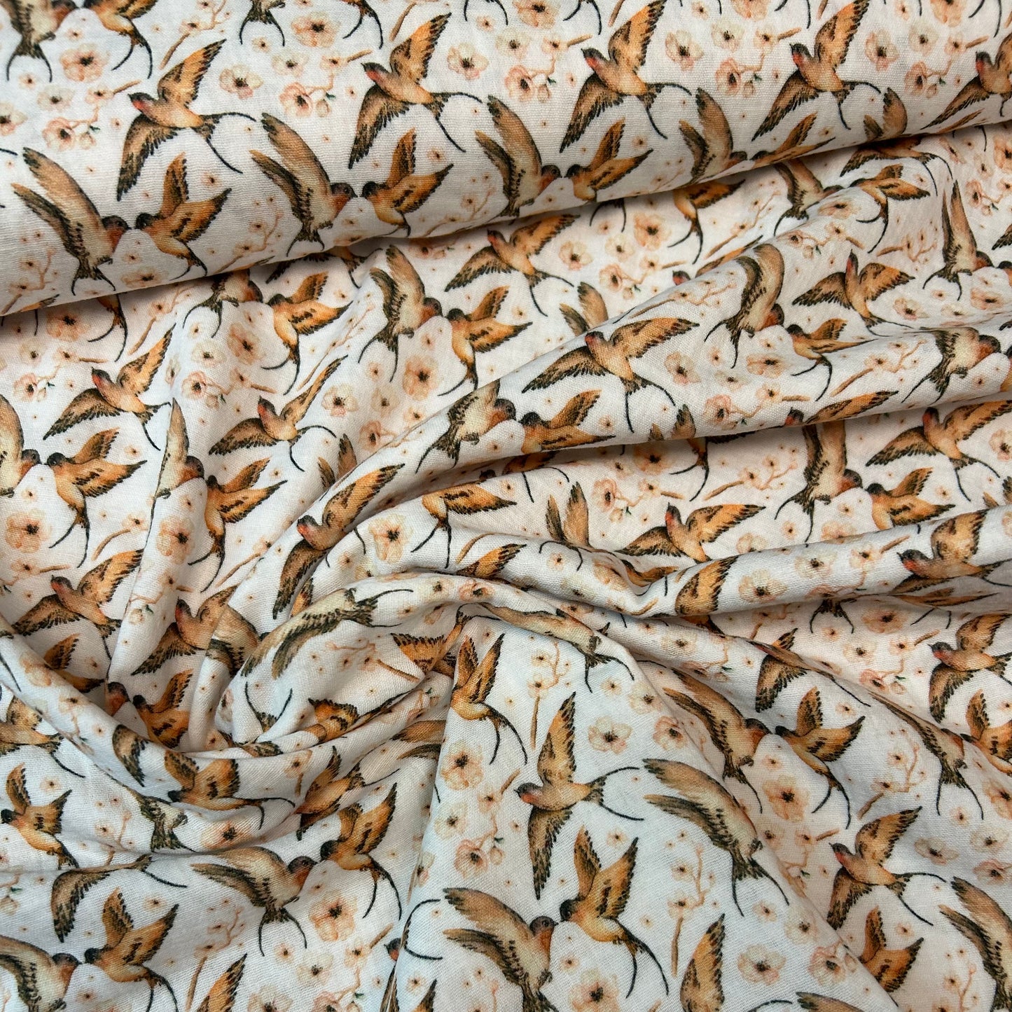 Fugle og blomster - Musselin