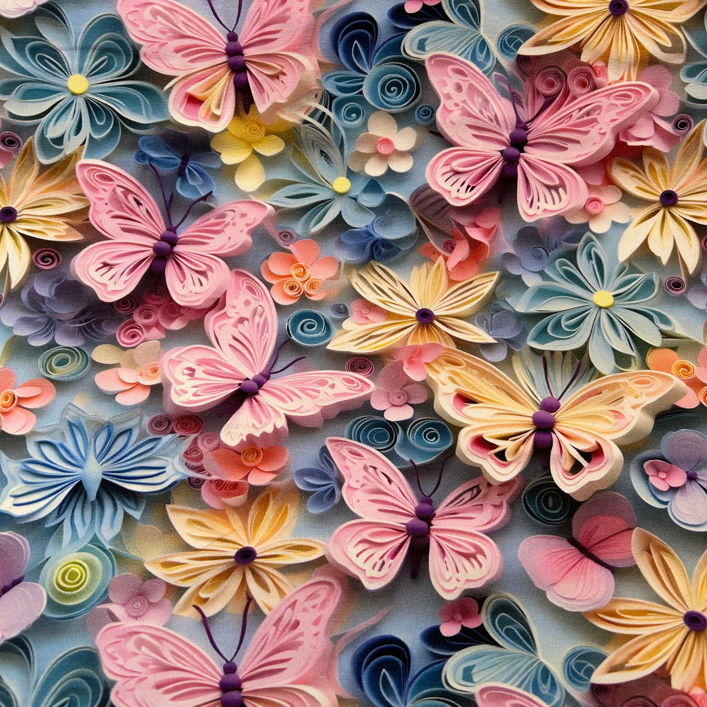 3D sommerfugle og blomster - Bomuldsjersey