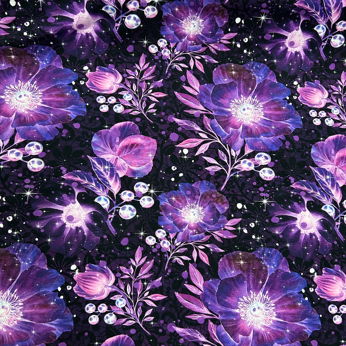 Smukke lilla sparkling blomster - Bomuldsjersey