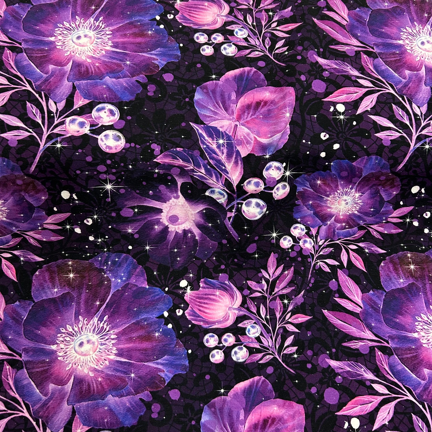 Smukke lilla sparkling blomster - Bomuldsjersey