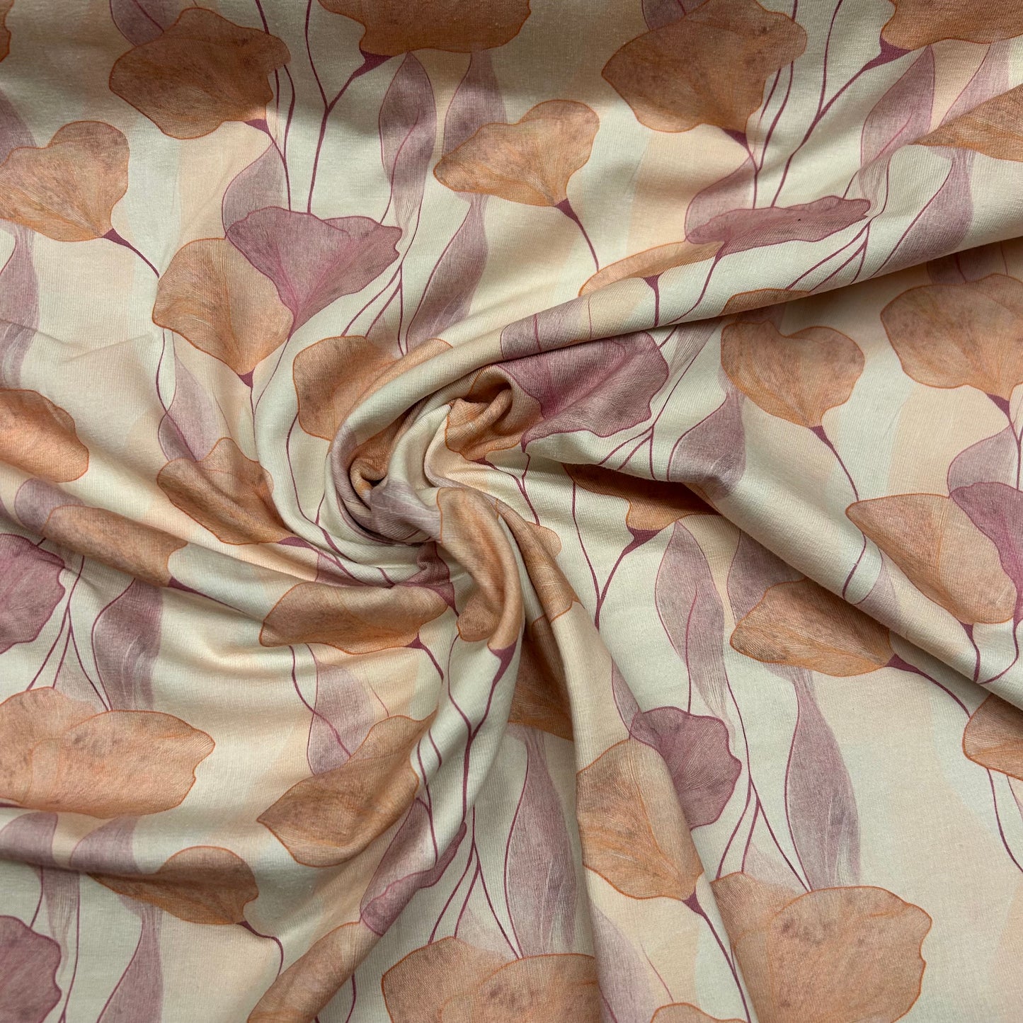 Lilla og beige blomster - Bomuldsjersey