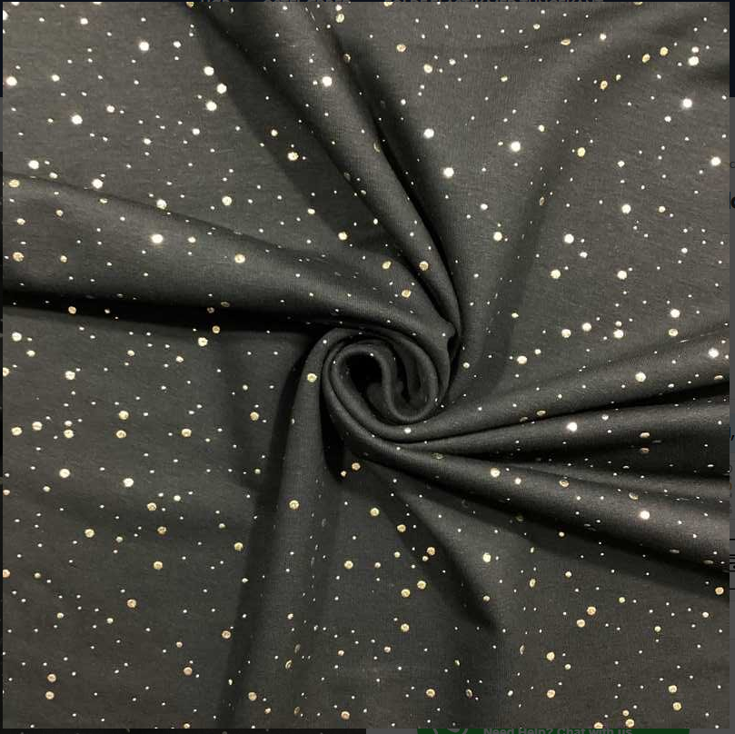 Sort med guld prikker - French Terry