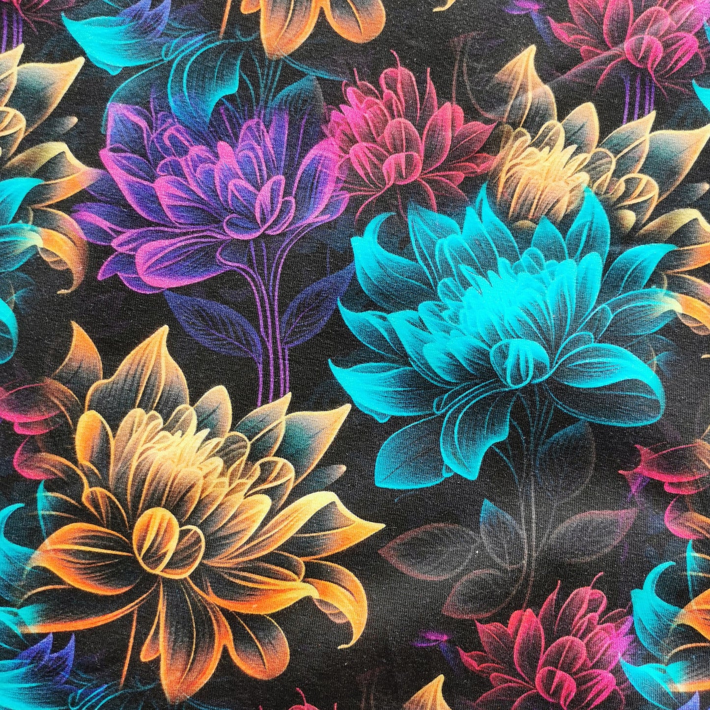 Streg blomster i mange farver - Bomuldsjersey