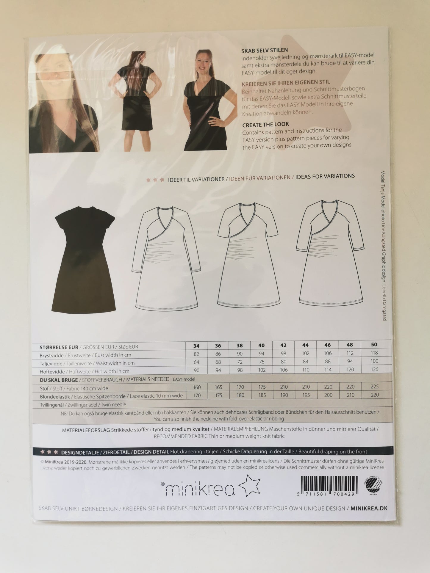Minikrea kjole m/drapering str. 34-50 70042
