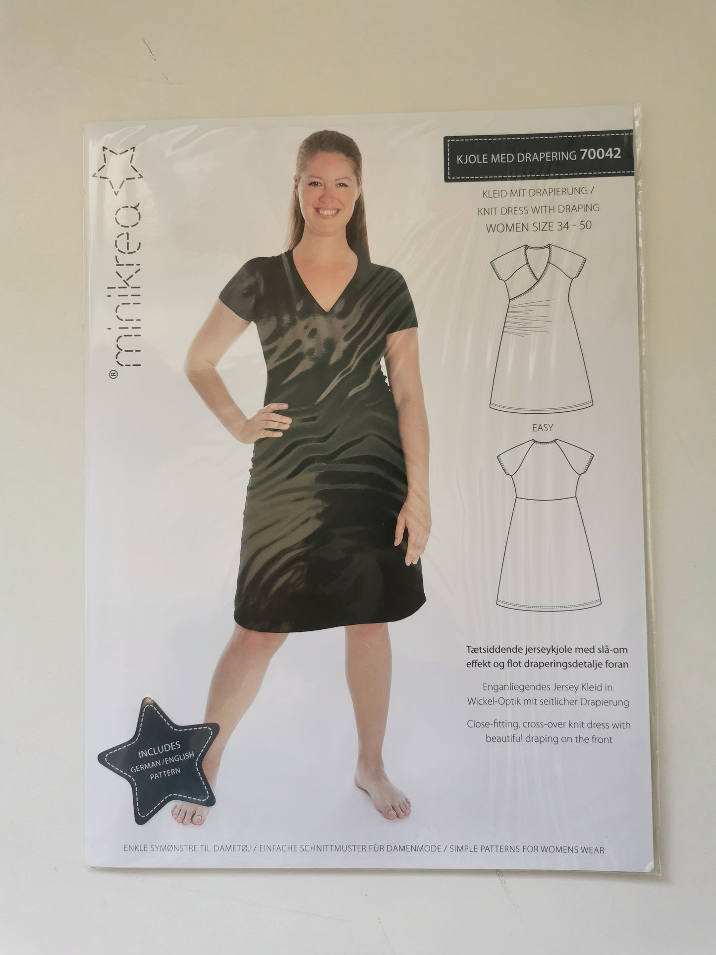 Minikrea kjole m/drapering str. 34-50 70042