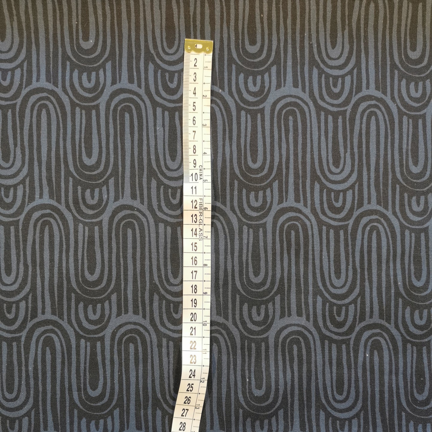 Blå/sort bølge print - Bomuldselasthan/twill