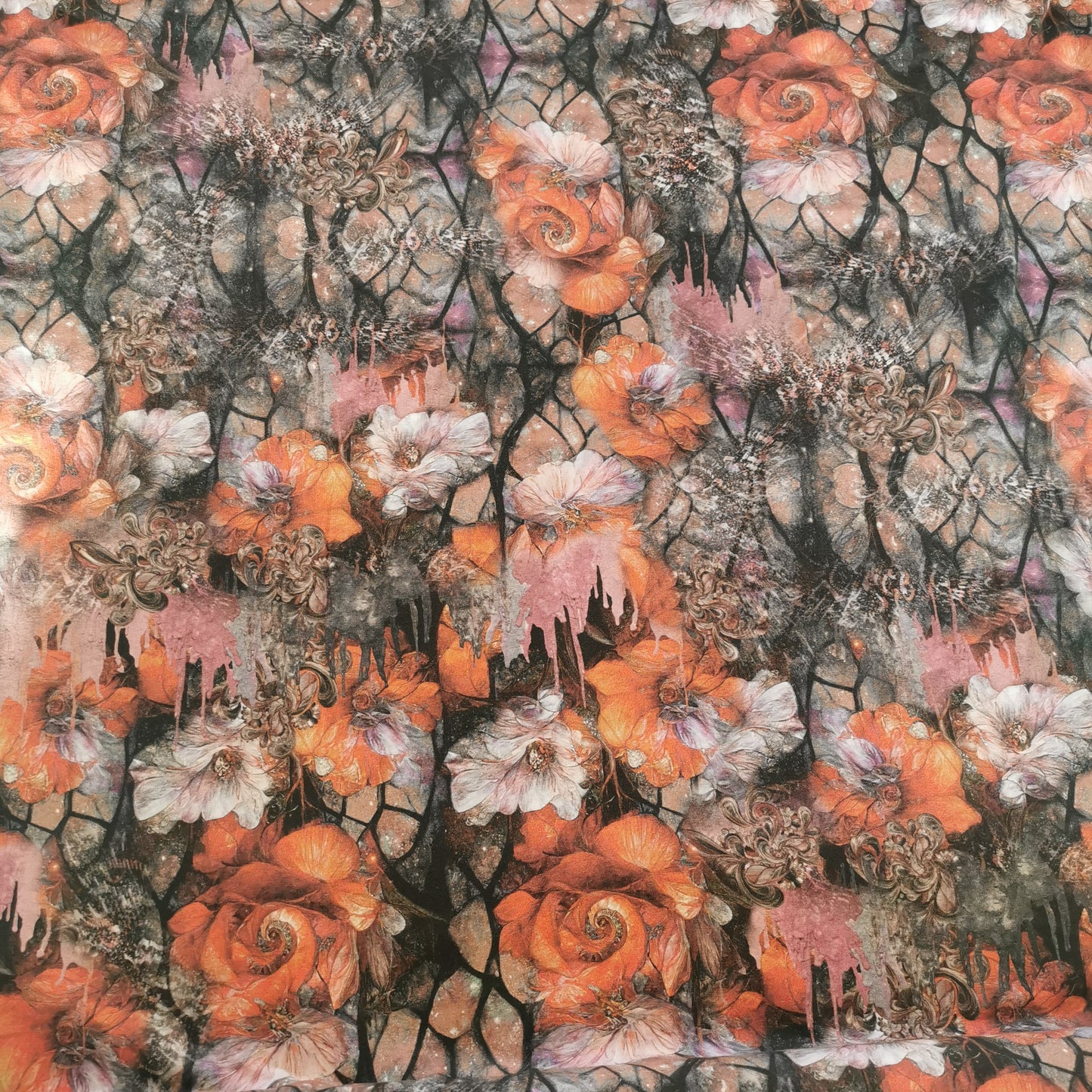 Romantisk print med blomster og mønster - Bomuldsjersey