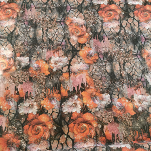 Romantisk print med blomster og mønster - Bomuldsjersey