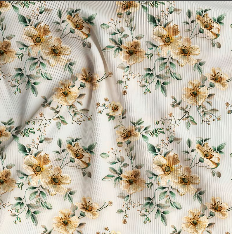 Gule elegante blomster - Rib Jersey
