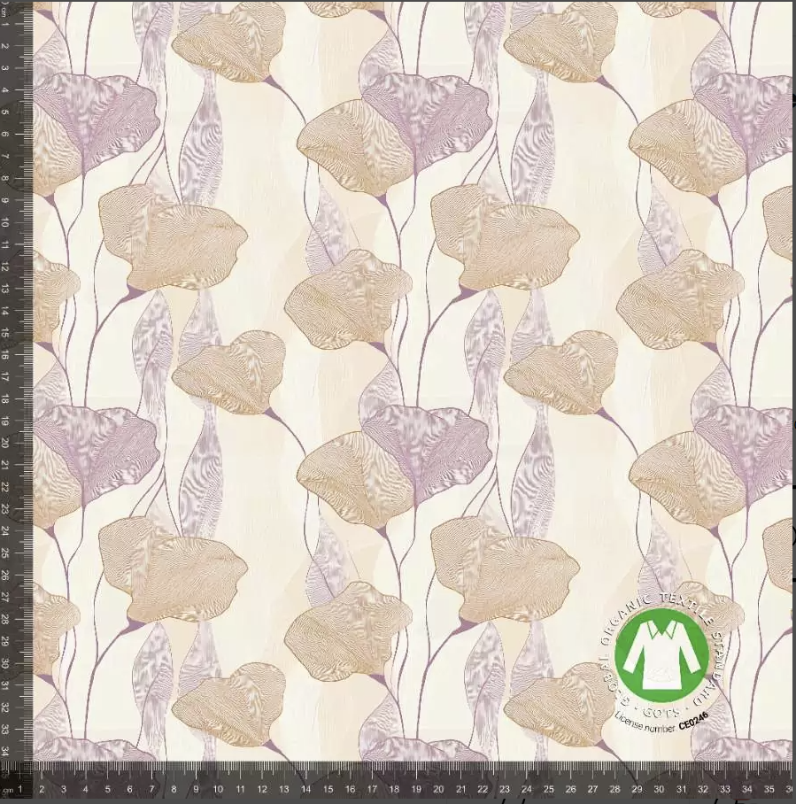 Lilla og beige blomster - Bomuldsjersey