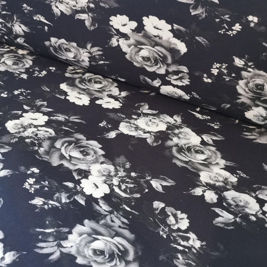 Blomster i sort og hvid - Bomuldsjersey