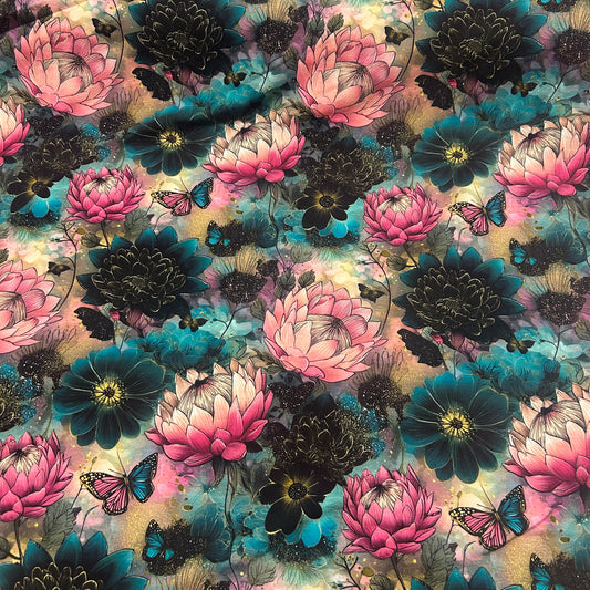 Blomster og sommerfugle - Bomuldsjersey