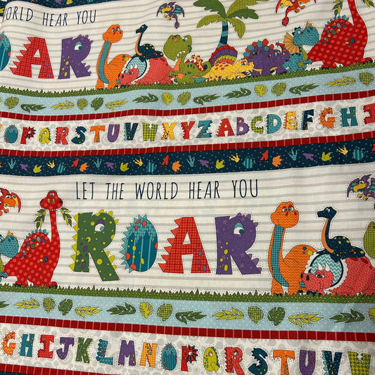 Dino print med mange farver - 100% bomuld