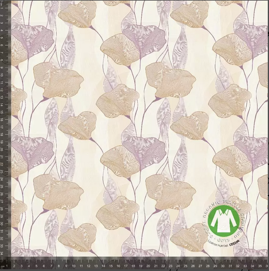 Lilla og beige blomster - Bomuldsjersey